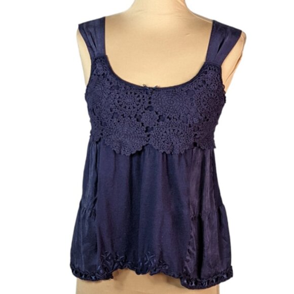 ANTHROPOLOGIE LITTLE YELLOW BUTTON Cotton and Silk Crochet Lace Embroidered Top - Picture 14 of 14